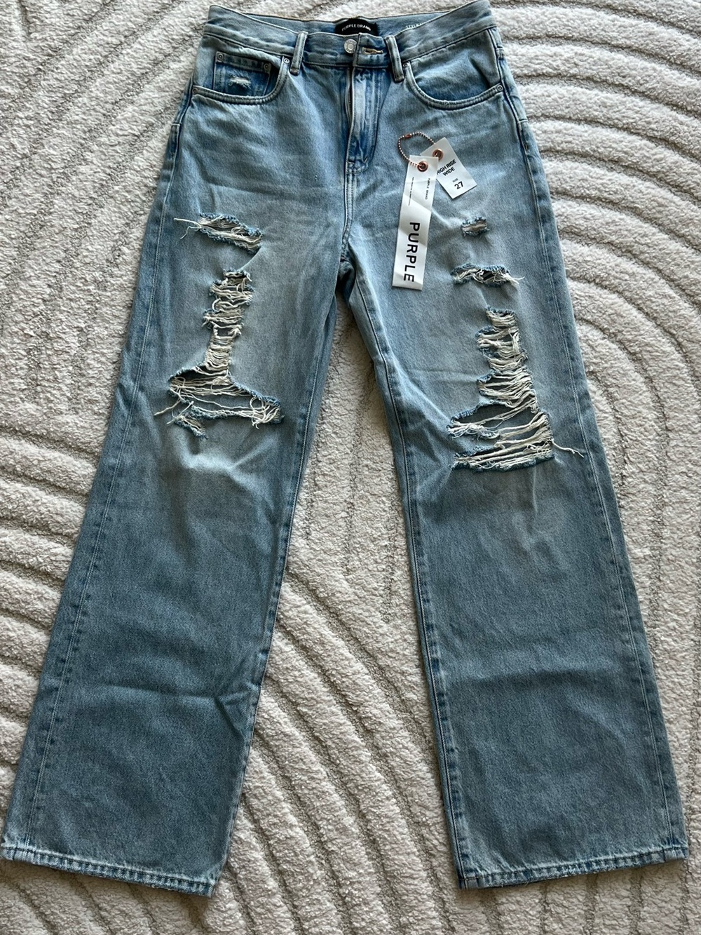 Purple Brand Light Blue Distressed Wide Leg Jeans